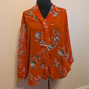Dress Forum Red Floral Button Front Blouse Top Boutique Boho Size Small